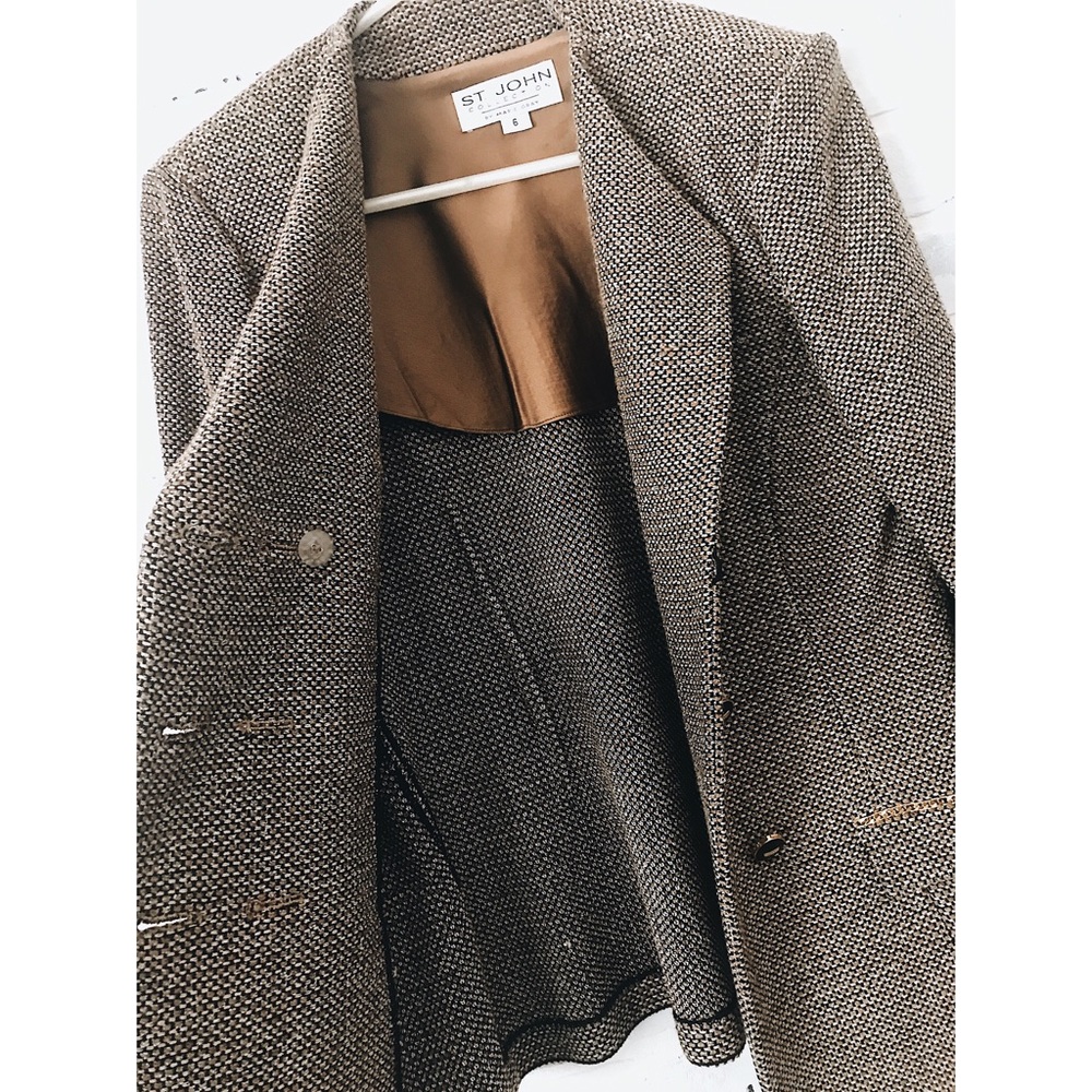 St. John Brown Tweed/Woven Blazer - Picture 4 of 5